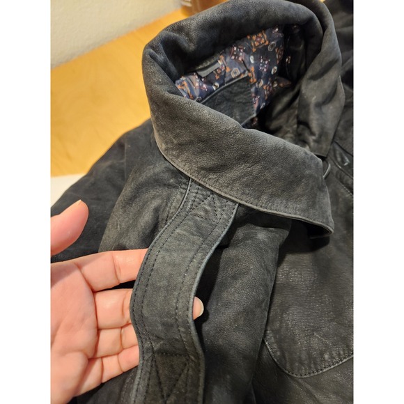 Men's‎ XL Suede Leather Bomber Jacket Black Distressed Cowhide Quilted Lining - Picture 5 of 13